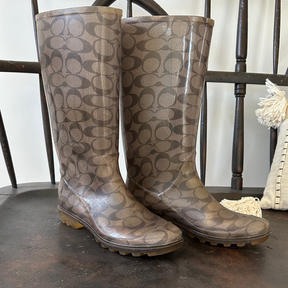 Coach Brown Logo-Print PVC Rain Boots